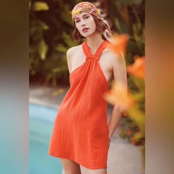 Anthropologie XS Braided Halter Mini Dress Beachy - Picture 1 of 10